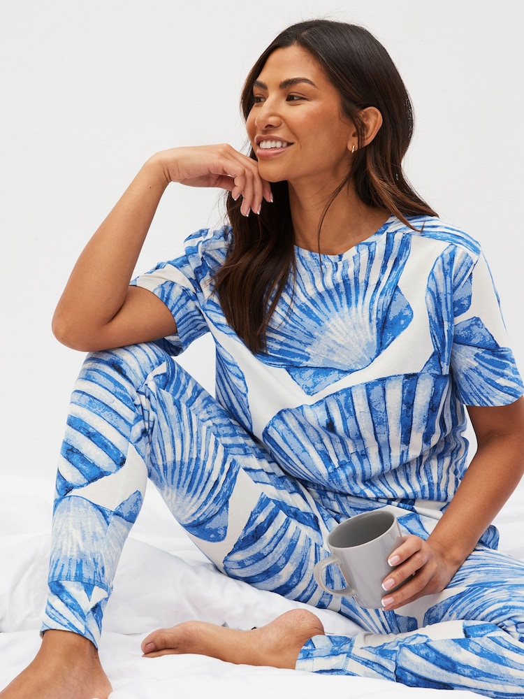 Blue Shells Short Sleeve Cotton Pyjamas - Image 1 of 5 Blue Shells Short Sleeve Cotton Pyjamas - Image 1 of 5