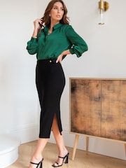 Pour Moi Black Beth Rib Knit Midi Skirt - Image 1 of 4