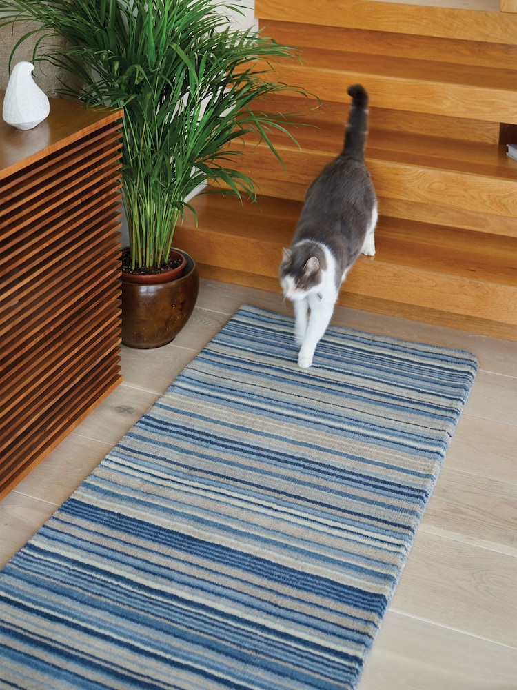 Origins Blue Beige Fine Stripe Runner - Image 5 of 5
