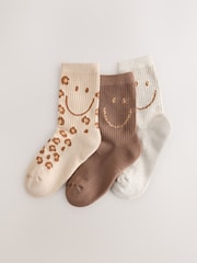Brown/Cream Leopard Cotton Rich Cushioned Sole Ankle Socks 3 Pack - Image 1 of 3