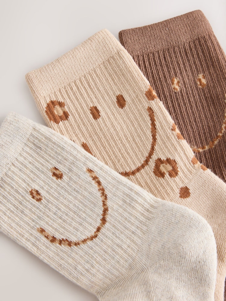 Brown/Cream Leopard Cotton Rich Cushioned Sole Ankle Socks 3 Pack - Image 2 of 3 Brown/Cream Leopard Cotton Rich Cushioned Sole Ankle Socks 3 Pack - Image 2 of 3