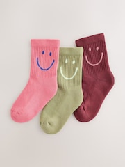 Pink Green and Plum Red Cotton Rich Cushioned Sole Ankle Socks 3 Pack - Image 1 of 3