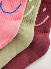 Pink Green and Plum Red Cotton Rich Cushioned Sole Ankle Socks 3 Pack - Image 2 of 3