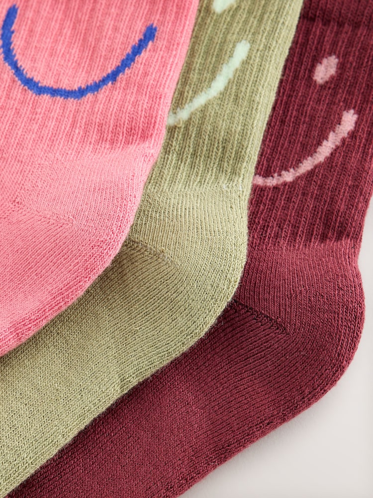 Pink Green and Plum Red Cotton Rich Cushioned Sole Ankle Socks 3 Pack - Image 2 of 3 Pink Green and Plum Red Cotton Rich Cushioned Sole Ankle Socks 3 Pack - Image 2 of 3