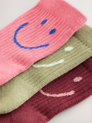 Pink Green and Plum Red Cotton Rich Cushioned Sole Ankle Socks 3 Pack - Image 3 of 3