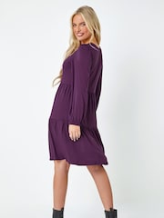 Roman Purple Plain Tiered Stretch Dress - Image 2 of 5