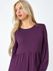 Roman Purple Plain Tiered Stretch Dress - Image 4 of 5