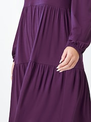 Roman Purple Plain Tiered Stretch Dress - Image 5 of 5