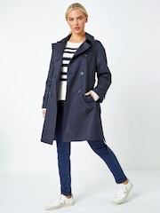 Roman Blue Double Breasted Trench Coat - Image 1 of 5