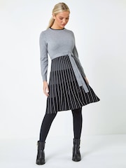 Roman Grey Knitted Fit & Flare Dress - Image 1 of 5