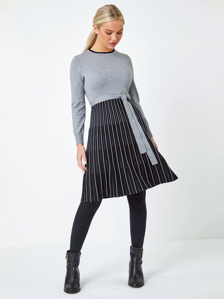 Roman Grey Knitted Fit & Flare Dress - Image 1 of 5