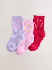 Pink Purple and Red Cotton Rich Cushioned Sole Ankle Socks 3 Pack - Image 1 of 3
