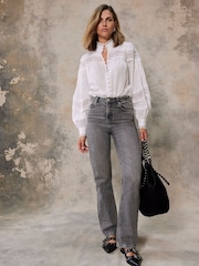 Mint Velvet Grey 100% Cotton  Washed Wide Jeans - Image 1 of 8