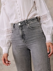 Mint Velvet Grey 100% Cotton  Washed Wide Jeans - Image 4 of 8
