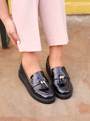 Linzi Black Gemina Platform Loafers with Tassels And Gold Detail - Image 1 of 5