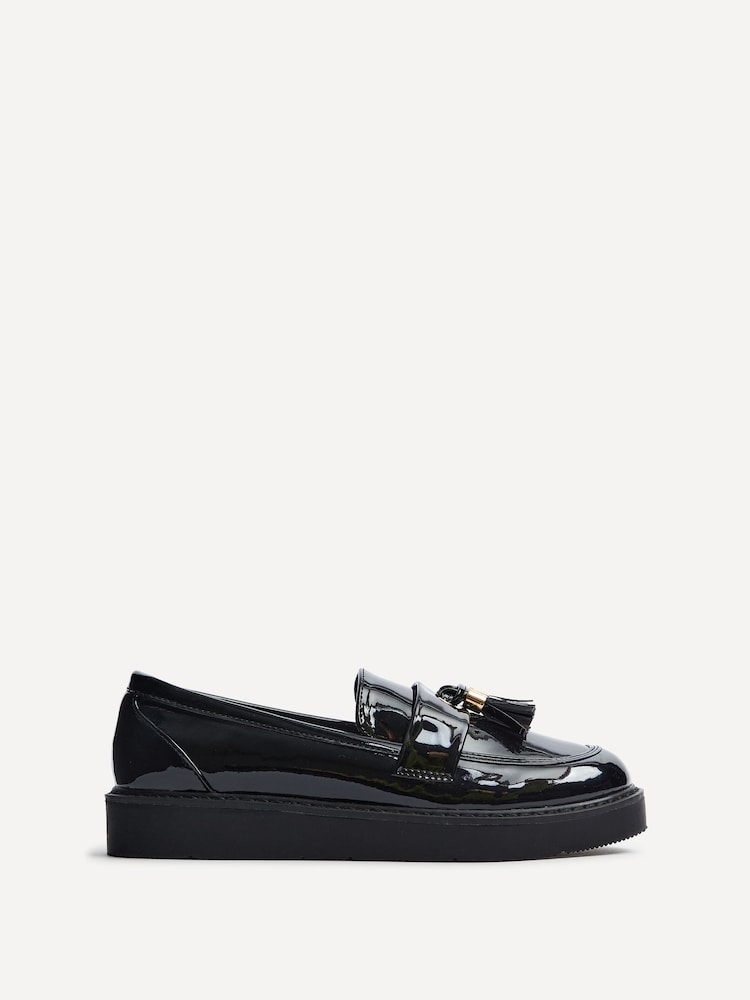Linzi Black Gemina Platform Loafers with Tassels And Gold Detail - Image 2 of 5