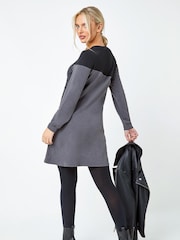 Roman Grey Animal Colour Block Knit Dress - Image 2 of 5