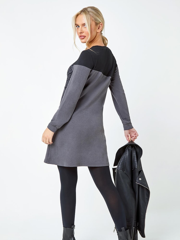 Roman Grey Animal Colour Block Knit Dress - Image 2 of 5