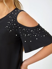 Roman Black Sparkle Cold Shoulder Dress - Image 5 of 5