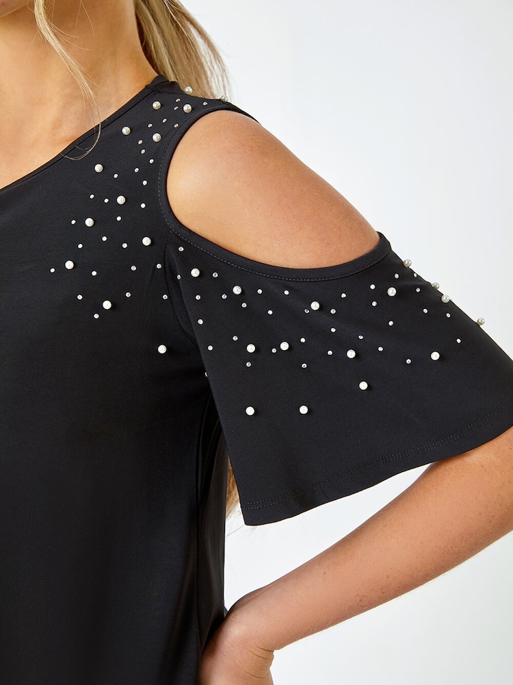 Roman Black Sparkle Cold Shoulder Dress - Image 5 of 5