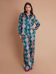 Another Sunday Satin Wide Leg Printed Trouser With Elasticated Waist In Print - Image 2 of 6