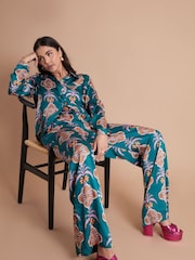 Another Sunday Satin Wide Leg Printed Trouser With Elasticated Waist In Print - Image 3 of 6