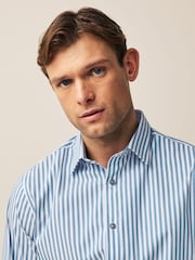 Blue Stripe Regular Fit Four Way Stretch Motionflex Shirt - Image 5 of 8