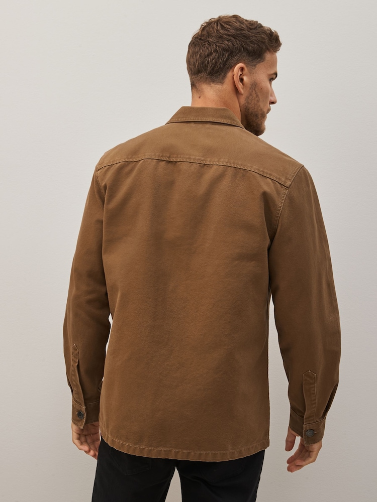 Tan Canvas Utility Shacket Overshirt - Image 4 of 11