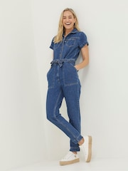 FatFace Blue Imogen Short Sleeve Boilersuit - Image 1 of 6