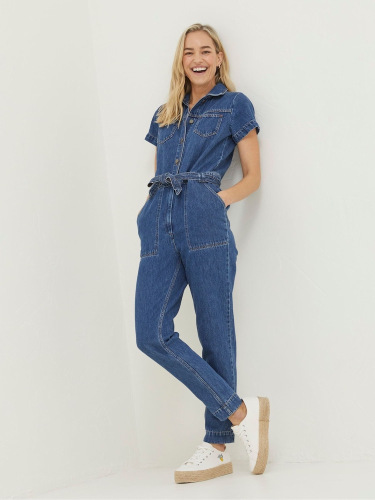 FatFace Blue Imogen Short Sleeve Boilersuit - Image 1 of 6