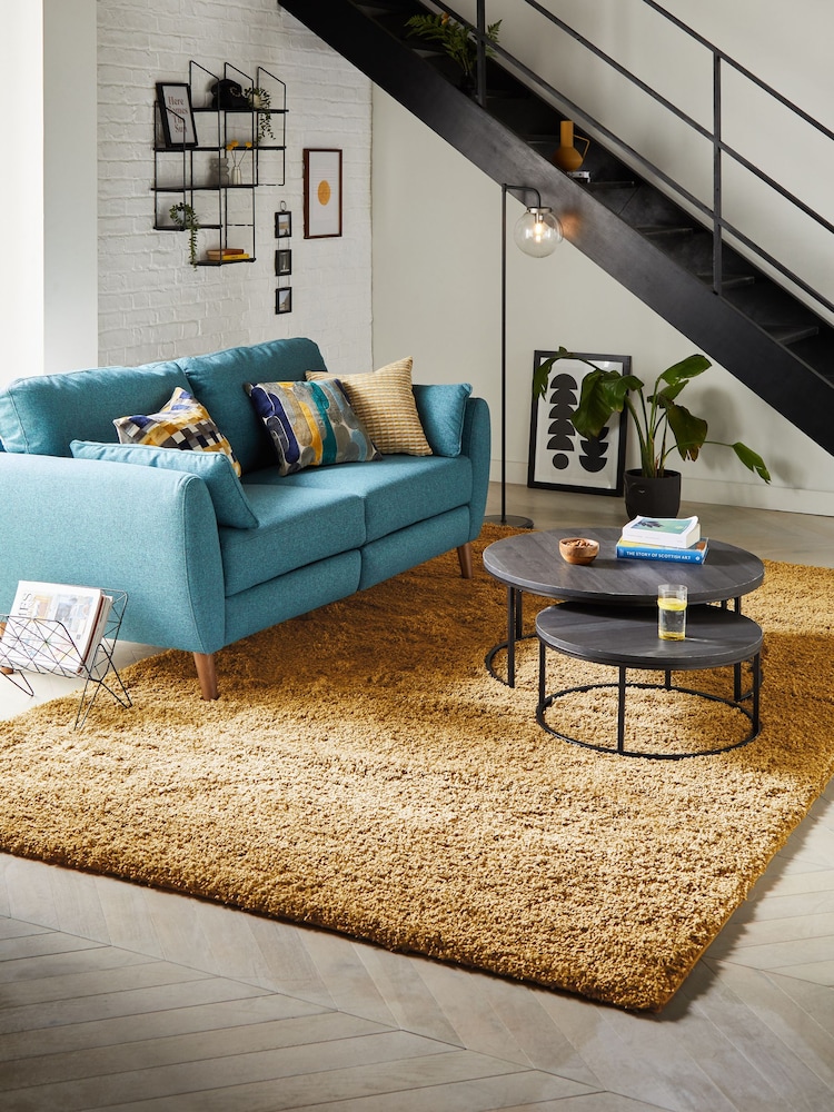 Ochre Yellow Premium Cosy Shaggy Rug - Image 1 of 6
