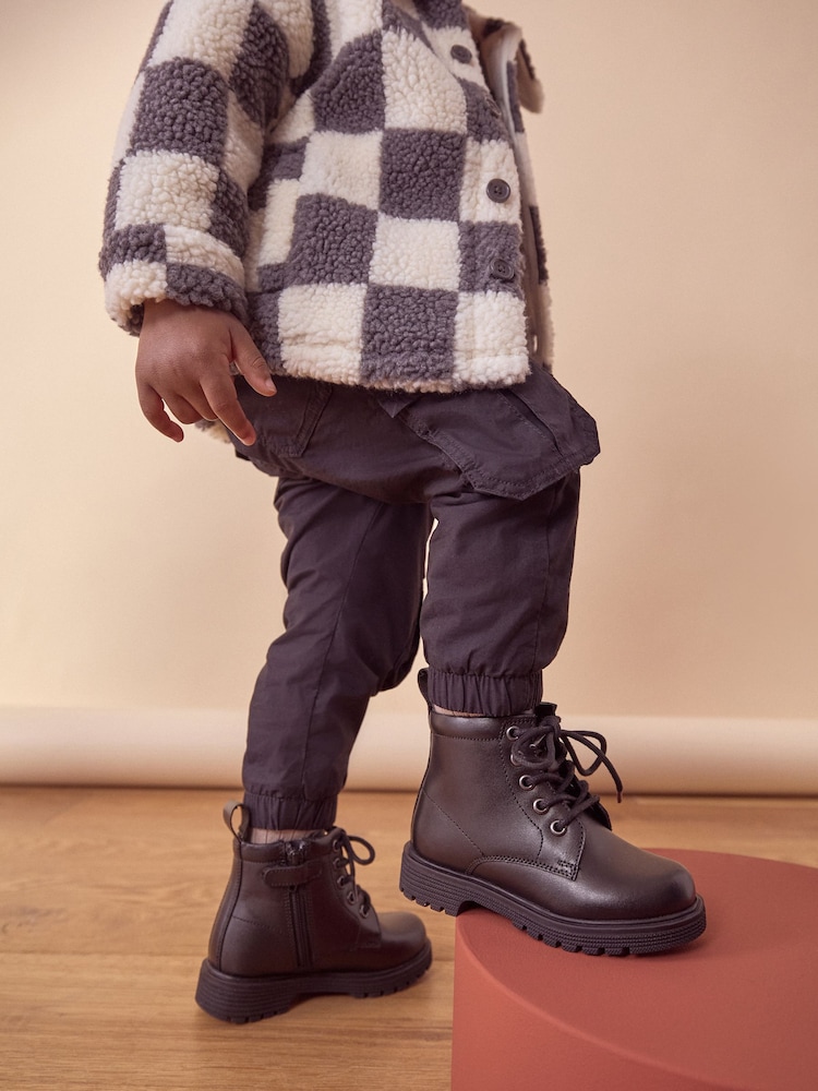 Black Leather Lace Up Boots - Image 1 of 8