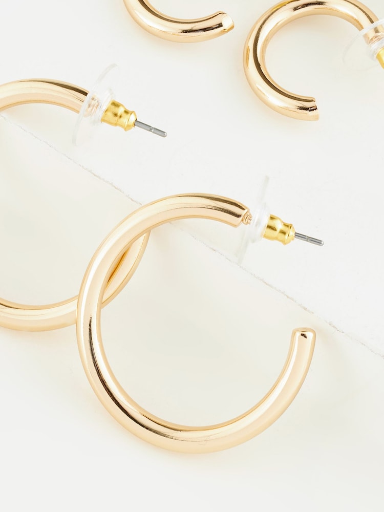 Gold Tone 3 Pack Hoop Earrings - Image 2 of 2 Gold Tone 3 Pack Hoop Earrings - Image 2 of 2