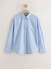 White and Blue/White Stripe - Relaxed Cotton Long Sleeve Shirt 2 Pack - 画像 2 / 6