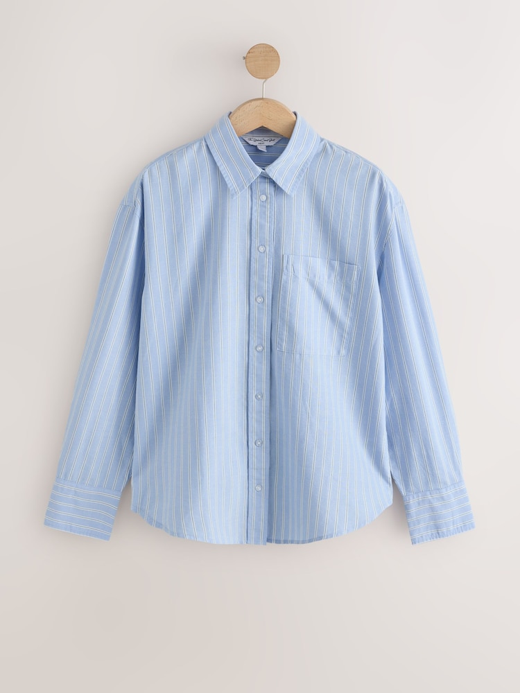 White and Blue/White Stripe - Relaxed Cotton Long Sleeve Shirt 2 Pack - 画像 2 / 6