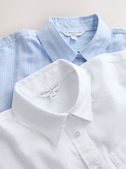 White and Blue/White Stripe - Relaxed Cotton Long Sleeve Shirt 2 Pack - 画像 4 / 6