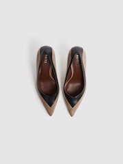 Reiss Camel/Black Gwyneth Leather Contrast Court Shoes - Image 3 of 5