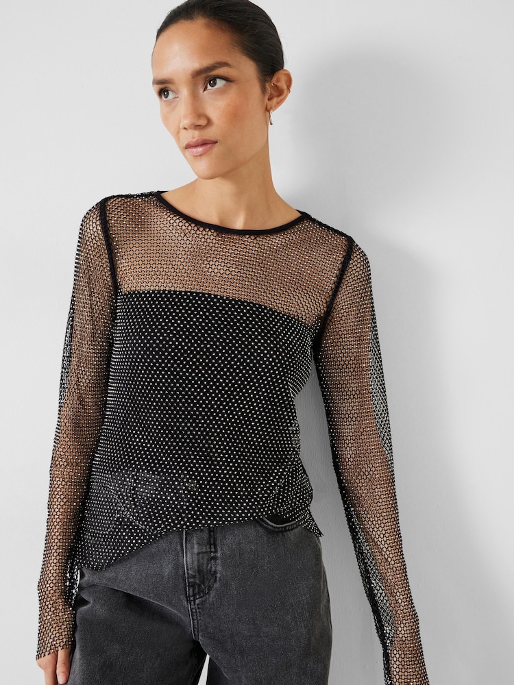 Hush Black Una Sparkle Long Sleeve Top - Image 1 of 5