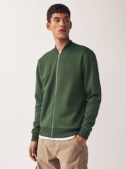 Khaki Green Jersey Bomber Jacket - Image 1 of 11