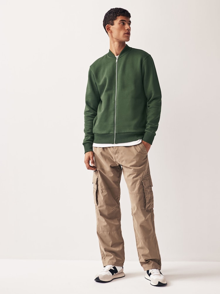 Khaki Green Jersey Bomber Jacket - Image 2 of 11