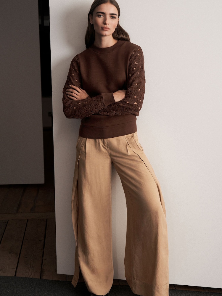 Camel Natural Linen Blend Wrap Wide Trousers - Image 1 of 1