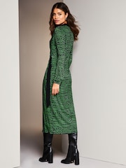 Lipsy Green Petite Jersey Wrap V Neck Ruched Hardware Midi Shirt Dress - Image 2 of 4
