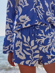 Blue/White Drawstring Waist Boy Shorts With Linen - Image 4 of 6