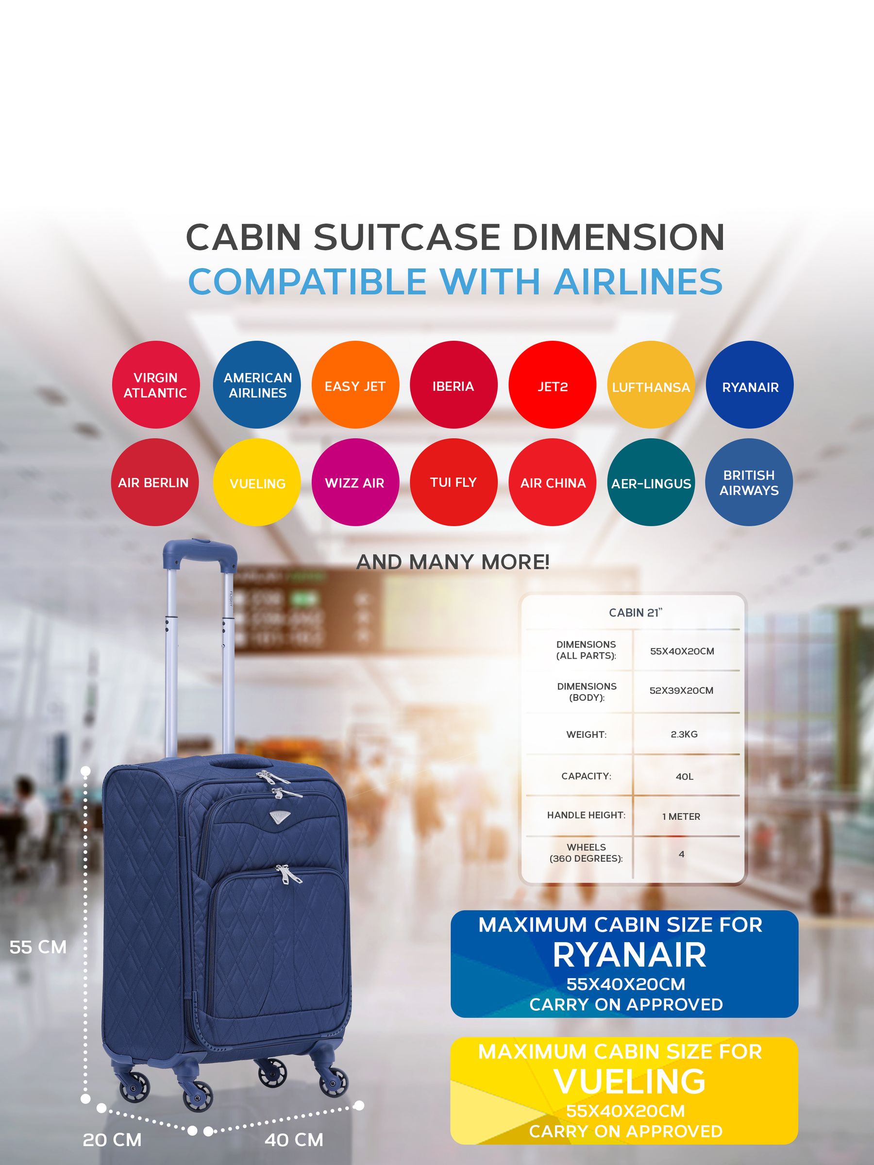 Buy Flight Knight Navy 55x40x20cm Ryanair Priority Soft Case Cabin