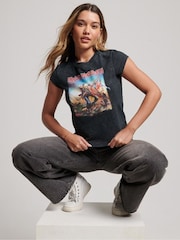 Superdry Black Iron Maiden Cap Sleeve T-Shirt - Image 3 of 5