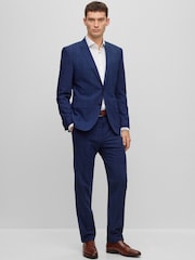 BOSS Blue Checked Slim Fit Jacket in Stretch Cloth - Image 1 of 6