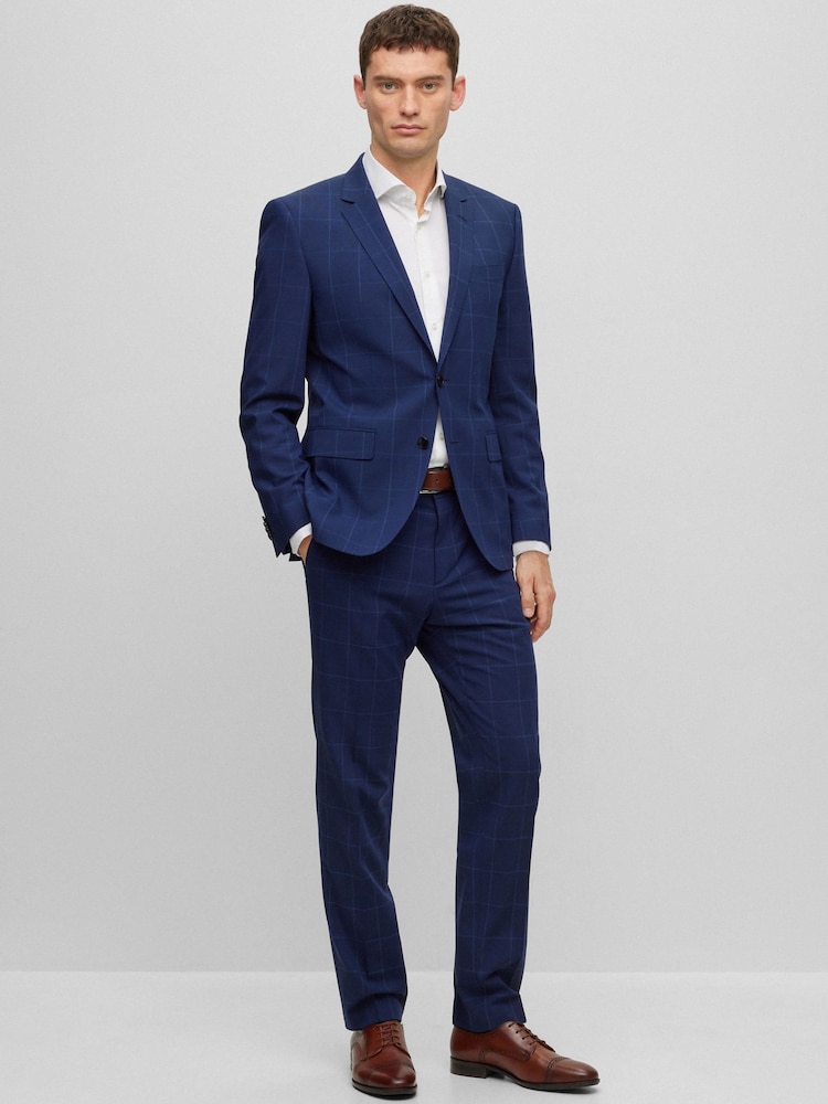 BOSS Blue Checked Slim Fit Jacket in Stretch Cloth - Image 1 of 6