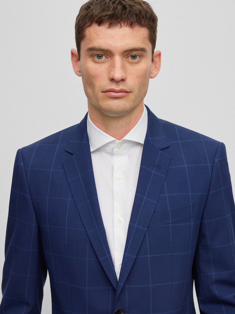BOSS Blue Checked Slim Fit Jacket in Stretch Cloth - Image 2 of 6