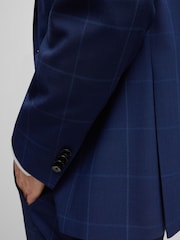 BOSS Blue Checked Slim Fit Jacket in Stretch Cloth - Image 3 of 6