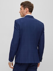 BOSS Blue Checked Slim Fit Jacket in Stretch Cloth - Image 5 of 6